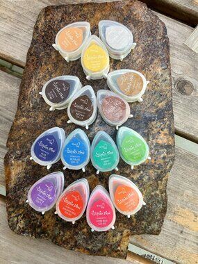 ✨ Water Drop Glitter Dew Pearlescent Ink Pad Lot – 14 Colors – Slightly Used 🎨